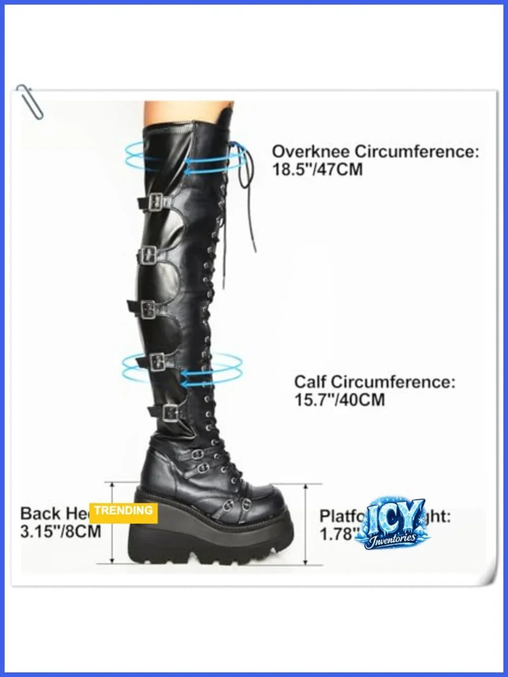 Over Knee Platform Chunky Heel Boots with Buckles Faux Leather Lace Up